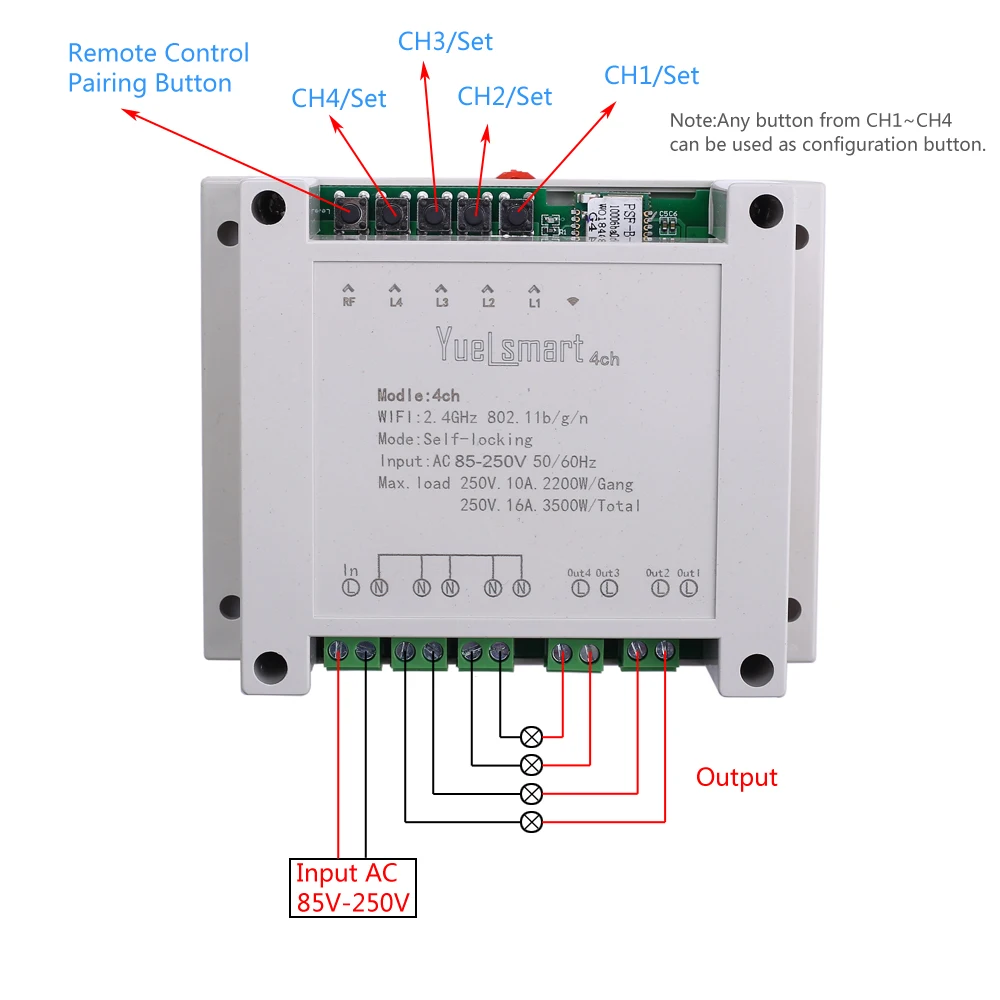 4 канальный 2 4G IoT 10A Беспроводной Wi Fi Интеллектуальный переключатель управления