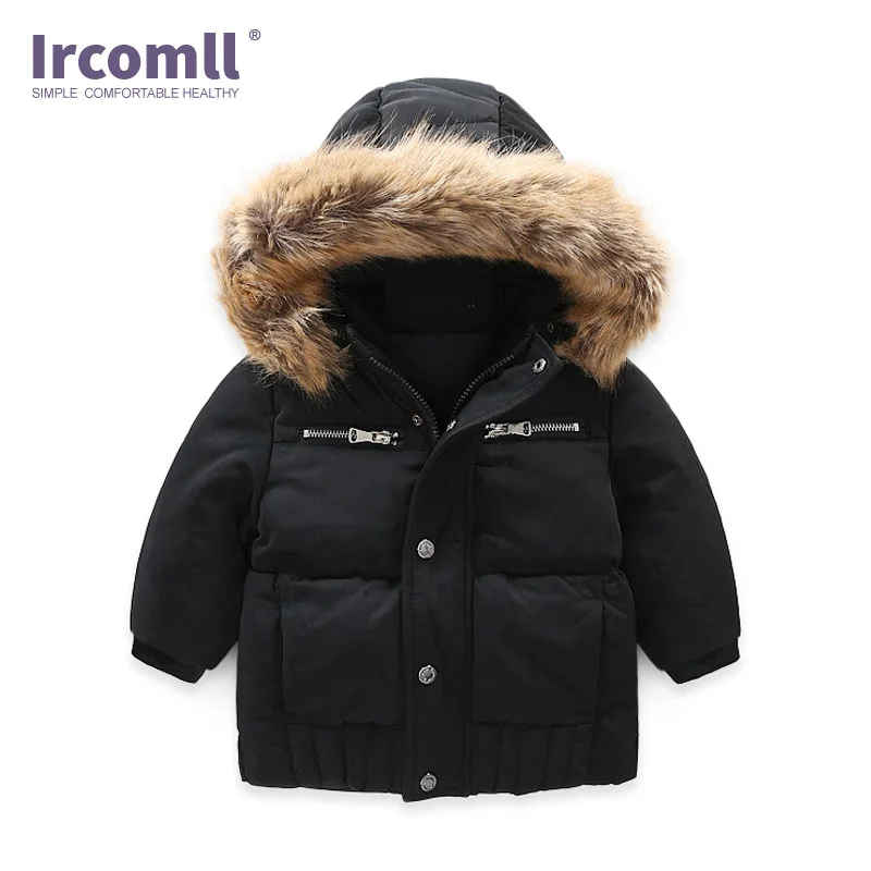 Dark blue Ircomll/детские пуховики и парки для мальчиков От 2 до 7 лет-зимняя детская верхняя одежда повседневная теплая куртка с капюшоном для мальчиков, однотонные теплые пальто для мальчиков - Цвет: Dark blue