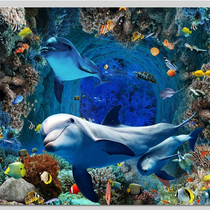 Wellyu пользовательский пол 3d подводный мир Дельфин мать и сын глубокий 3D