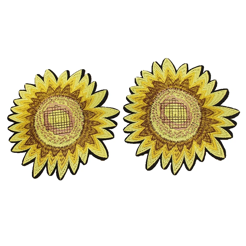 

16cm round Yellow Sunflower Patches for Clothes Sew on Sun Floral Embroidered Patch DIY Decoration Embroidery Appliques 2PCS