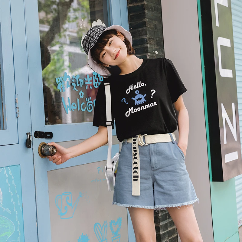 Princess sweet lolita T-shirt Original design summer Japanese studentsɻlack cotton short sleeve loose women BYJ096 Женская одежда