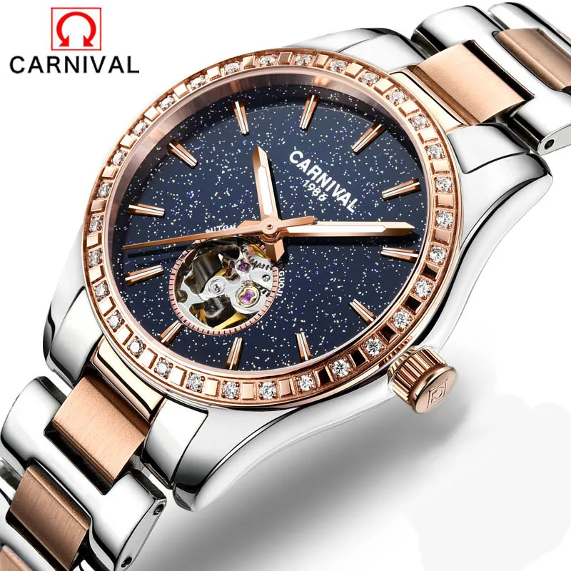 

Carnival Fashion Luxury Women Watches Sapphire Steel Waterproof Watch Woman Luminous Automatic Mechanical Watch Relogio Feminino