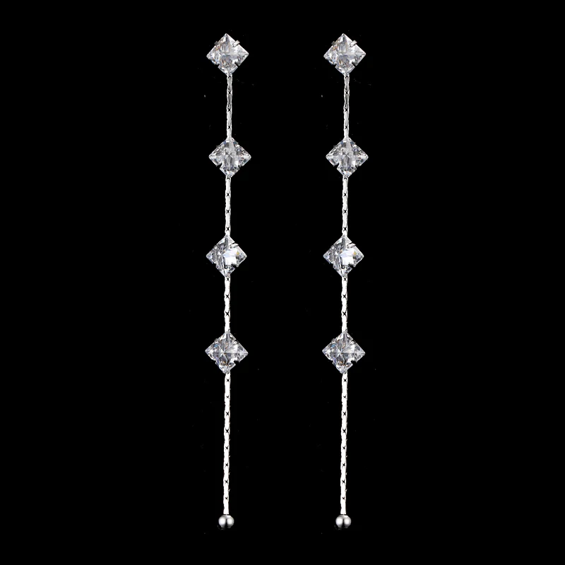 EMMAYA Silver Color Crystal Wedding Long Earrings Chandelier for Women Brides Bridesmaid Christmas | Украшения и аксессуары