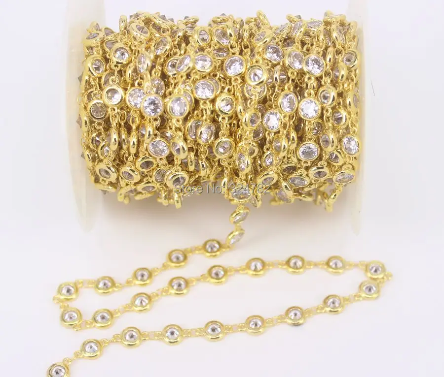 3Meter Cubic Zirconia 6mm Round Beaded Chain With Mix color Brass For Jewelry Making | Украшения и аксессуары
