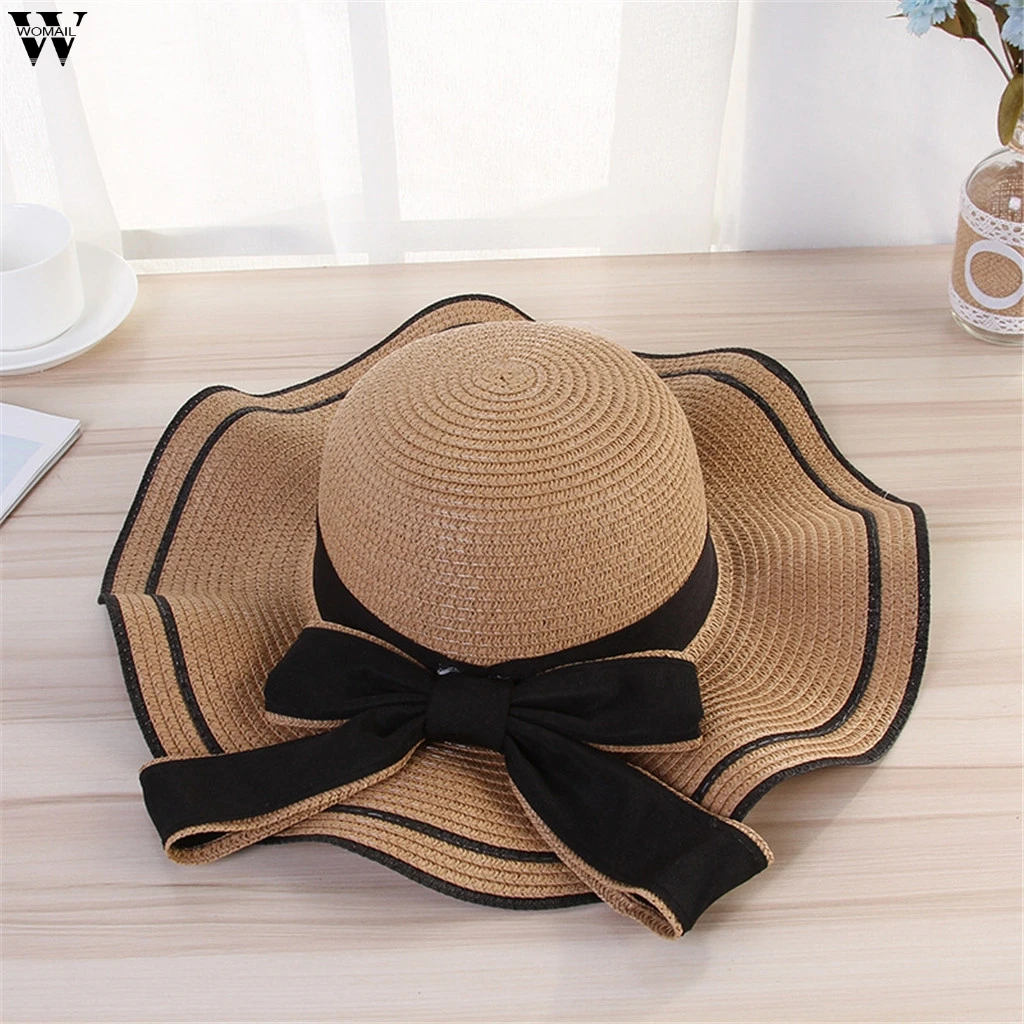 Fashion Beautiful Adult cap Bow Straw hat Summer Sun Beach Hat Girl sun hats for women Feb6 | Аксессуары для одежды