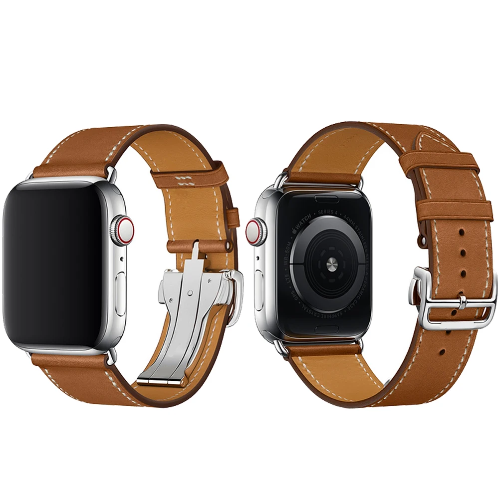 Ремешок из натуральной кожи с металлической пряжкой бабочкой для apple watch iwatch series