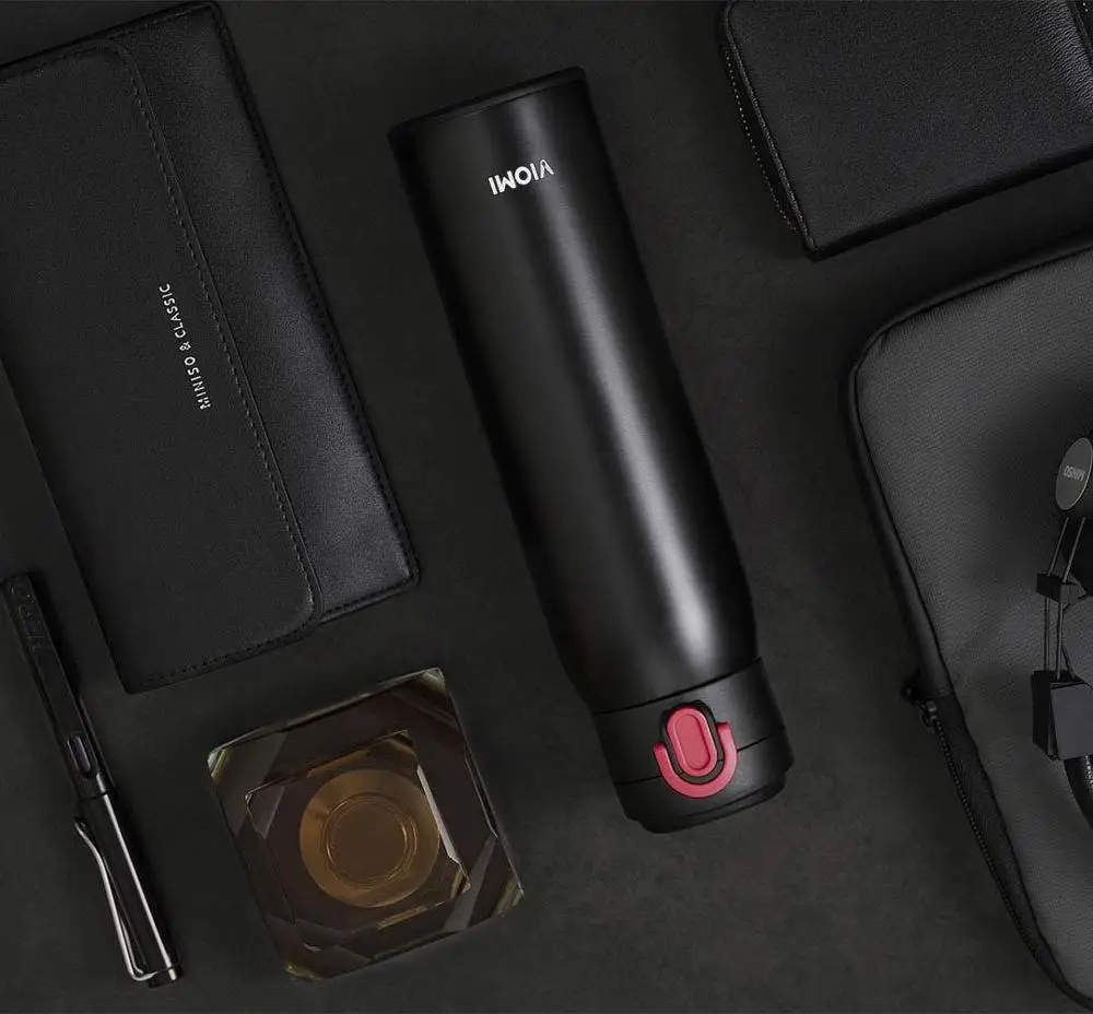 Оригинальная Термокружка Xiaomi VIOMI, Вакуумная чашка из нержавеющей стали, 24 часа, колба, бутылка для воды, чашка, термос, 480 мл, одна рука, Вкл/закрывает - Цвет: Black Red