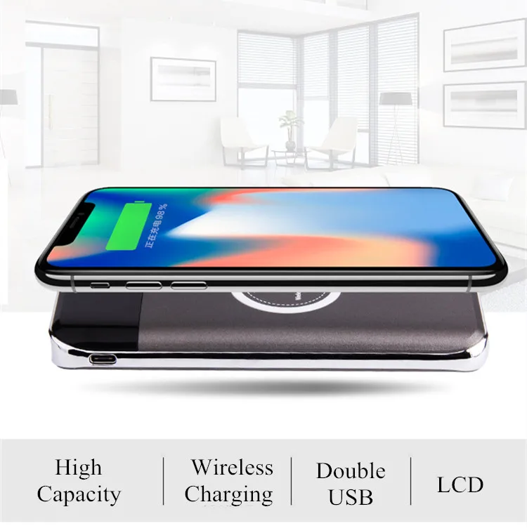 Power Bank 10000mAh Qi Беспроводное зарядное устройство для iPhone X портативное мобильного