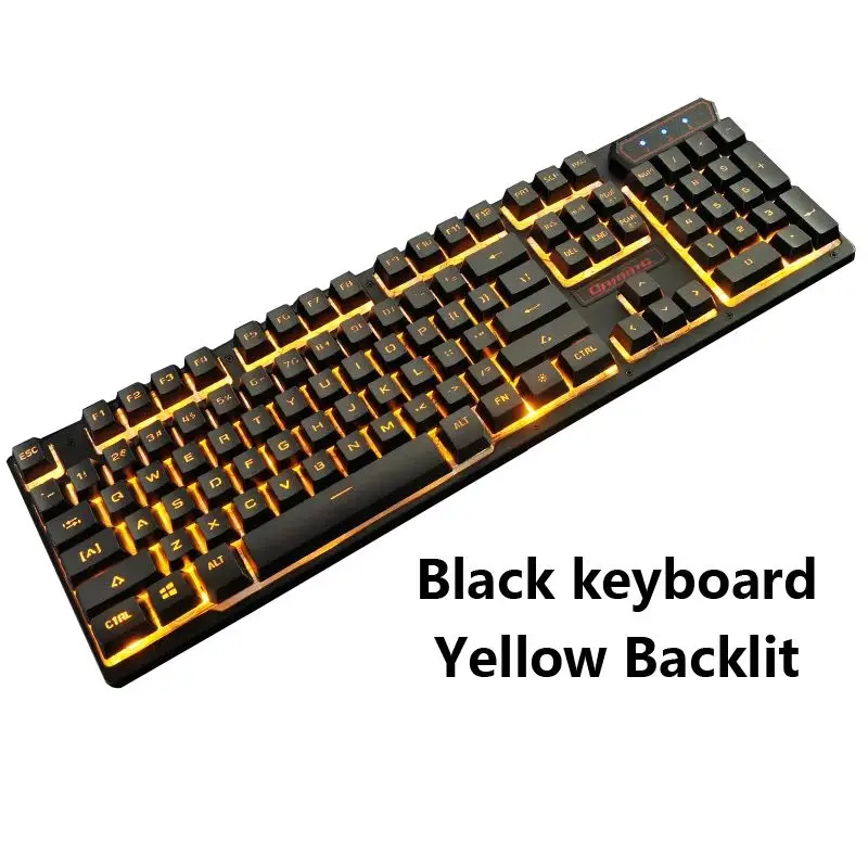 Black Yellow Backlit Игровая клавиатура с цветной подсветкой для ноутбука, компьютера, ПК, настольного компьютера, мультимедийная игровая клавиатура, 104 клавиш, USB Проводная - Цвет: Black Yellow Backlit