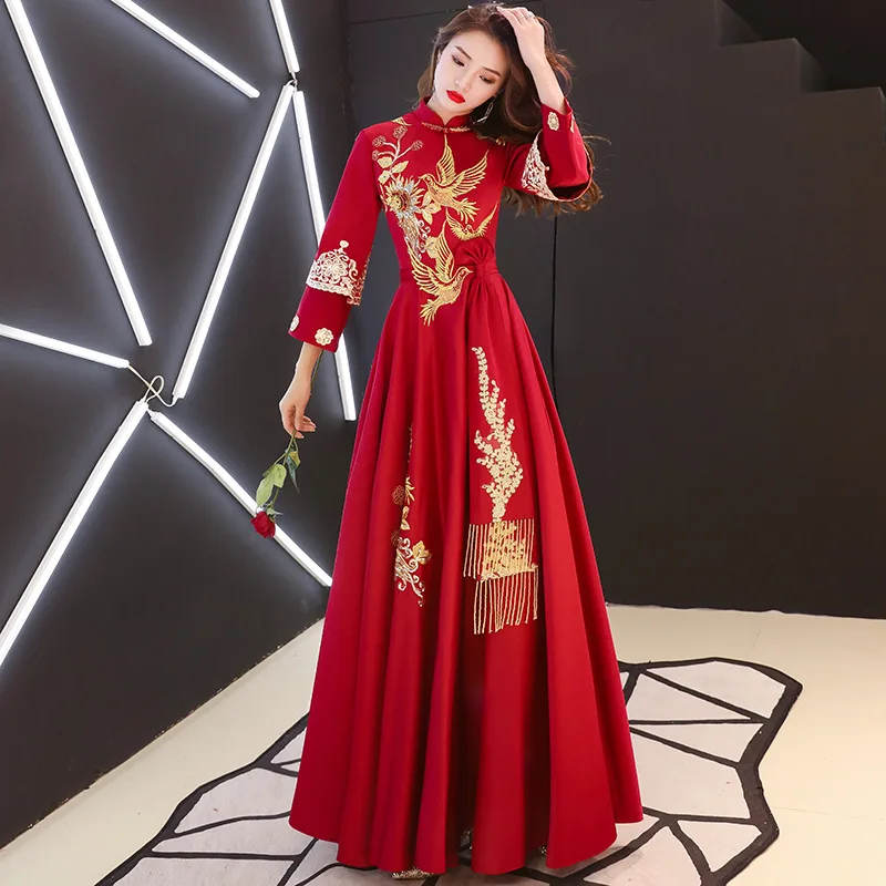 Китайская традиционная вышивка длинное платье Ципао Vestidos чиносы восточные