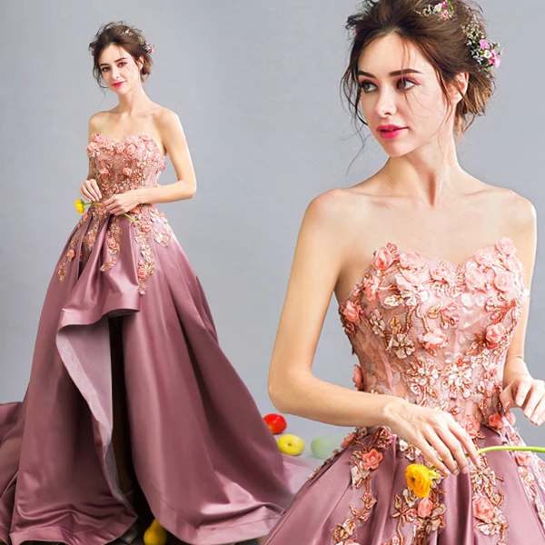 Женское атласное платье SSYFashion кружевное бальное с цветочным рисунком без
