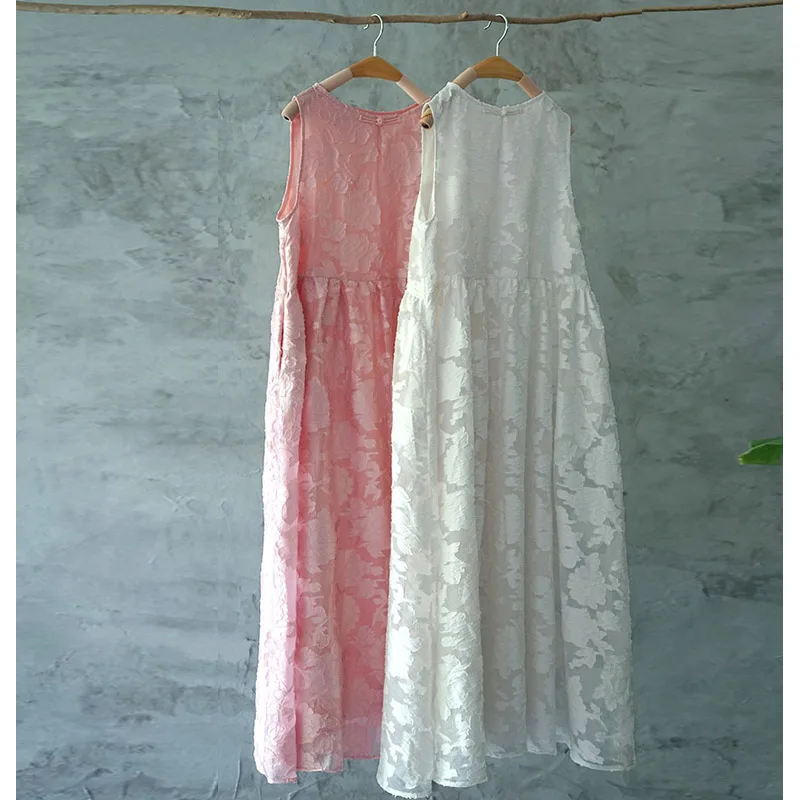 

SCUWLINEN Vestidos 2020 Summer Women Dress Cute Empire Hook Flower Slash Neck Sleeveless Fake Two Pieces Long Beach Dress L18105