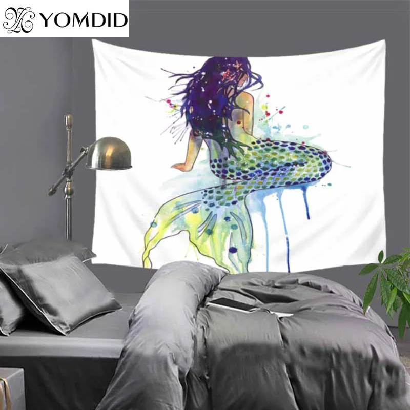 

Art Tapestry Mermaid Printed Art Carpet Landscape Tapestry Home Decor Wall Hanging 2 Sizes Yoga Mat Blanket Beautiful Tapestries