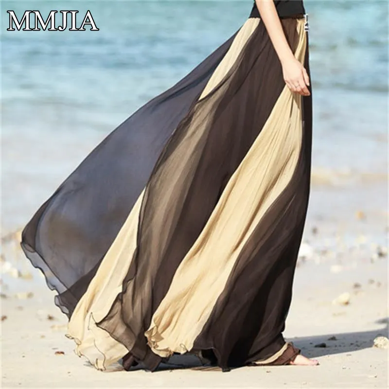 Женские длинные шифоновые юбки радужных цветов лоскутные плиссированные макси с