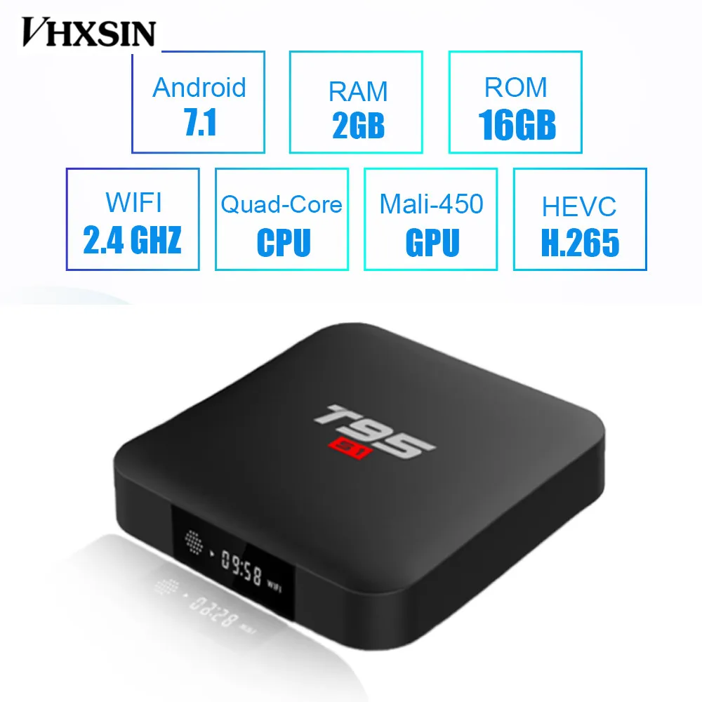 VHXSIN 20 шт./лот T95 S1 Android 7 1 ТВ коробка 2 Гб 16 Amlogic S905W четырехъядерный пульт