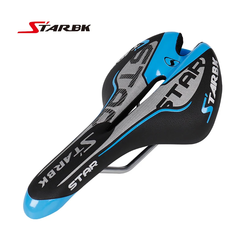 

STARBK New Bicycle Saddle Ergonomic MTB Road Bike Perforated Seat EVA Cushioned PU Leather Texture Steel Rail Cycle Accessories
