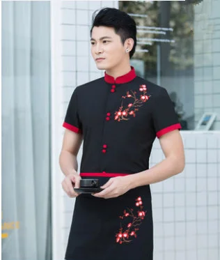 Рабочая одежда с коротким рукавом 2019 рубашка цветочным принтом и фартук для