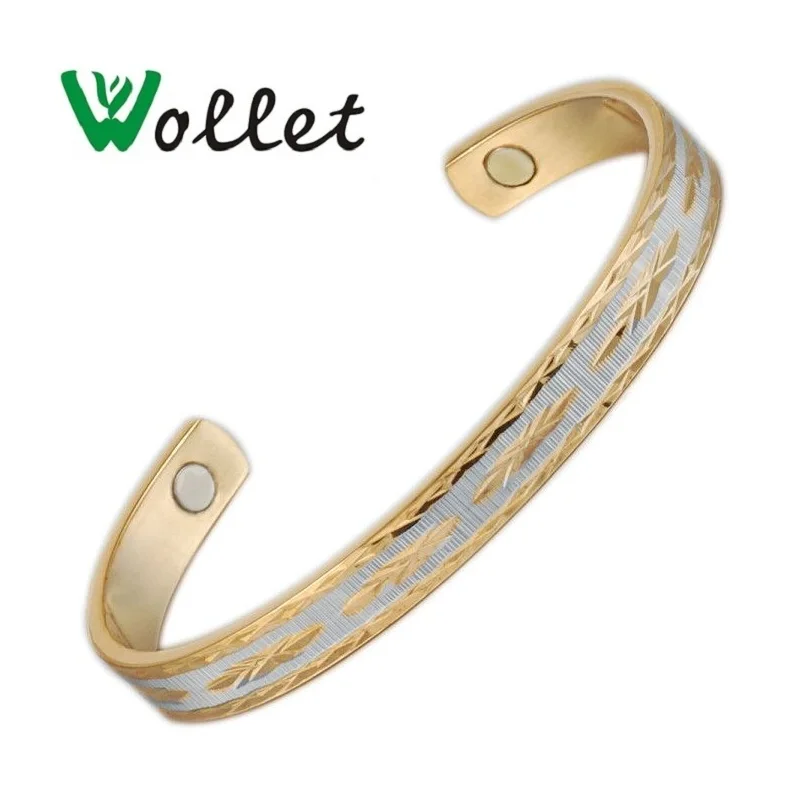 

wollet Jewelry 7'' Copper Bracelet Bangle Magnetic for Women Anti Arthritis Health Care Open Cuff Gold Color Healing