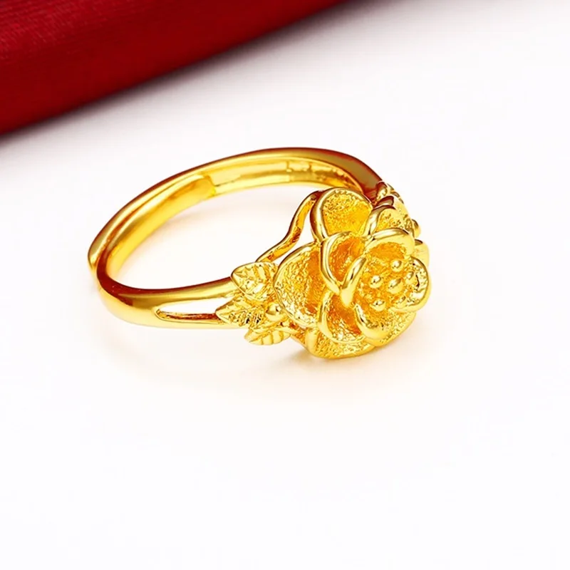 

OMHXFC Wholesale European Fashion Woman Girl Bride Party Birthday Wedding Gift Vintage Flower Leaf Resizable 18KT Gold Ring EJ06