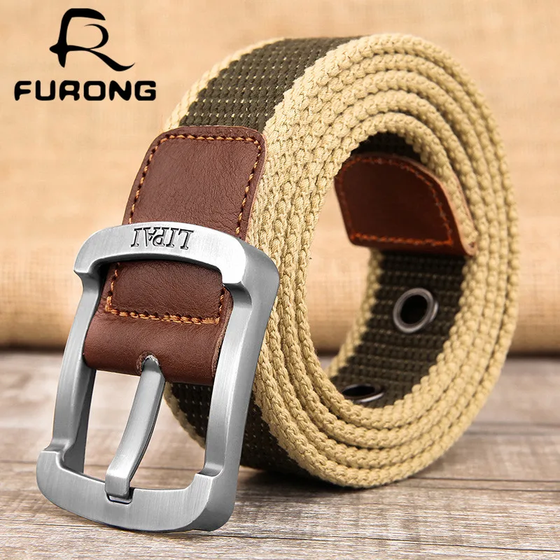 Green Military Belts Men's Belt Canvas Striped Army  Outdoor Waistband Hunting Accessories With Buckle High Quality R051