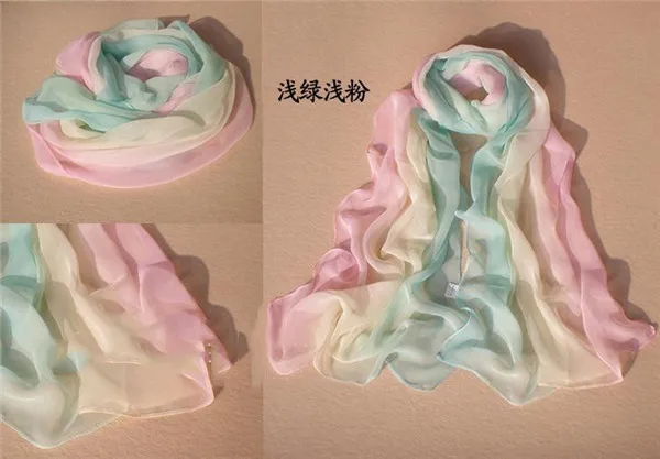 Длинная шифон градиент шелк шарф для женщины весна осень 160 * 50 см|silk scarf dying|silk winesilk