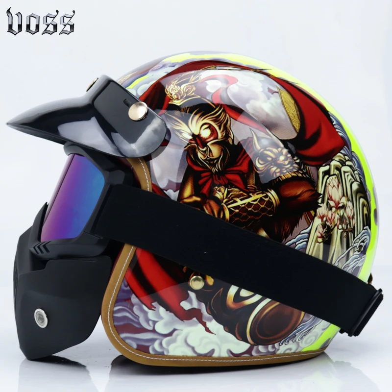 3/4 open face half motorcycle helmet vintage retro leather helmets the Indians and broken skull scooter moto | Автомобили и