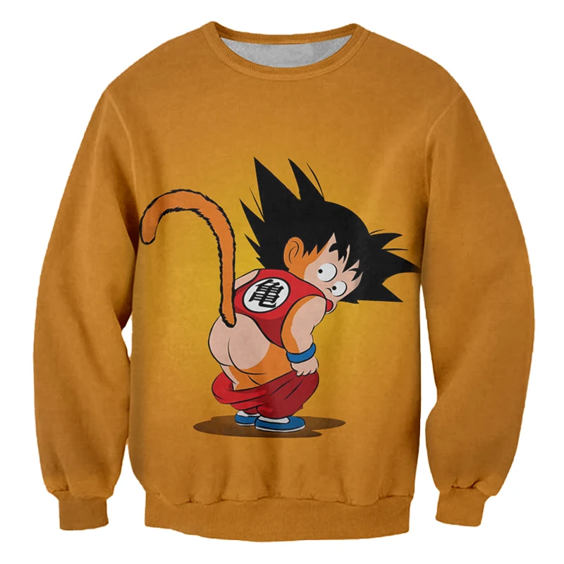 Cjlm аниме кофты желтый 2018 Harajuku Для мужчин Забавный принт Dragon Ball Z Goku балахон