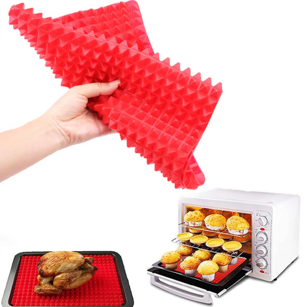 

New Arrival Non Stick Reducing BBQ Mat Kitchen Baking Tray Cooking Pad Microwave Oven Roasting Mat Red Pyramid Pan Silicone Mat