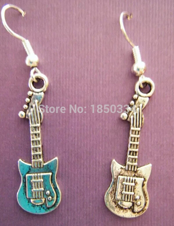 

Fast shipping Wholesale 50Pair Fashion Guitar Charms Pendants Sterling Dangle Earrings For Women Jewelry Z26