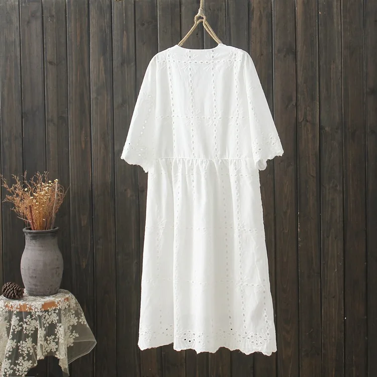 Летнее Модное Новое свободное хлопковое одноцветное платье с v-образным вырезом и коротким рукавом для женщин 48324