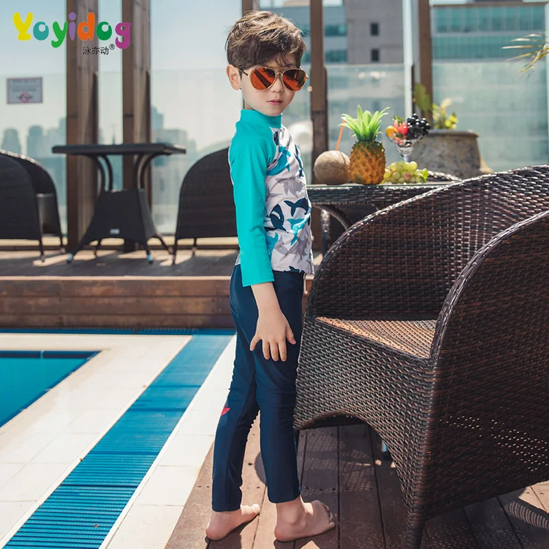 Children's surfing Swim Suit Boy Two Pieces Swimwear Boys High Neck Long Sleeve Athletic Wear Swimsuit Kids Anti-UV Beach | Спорт и
