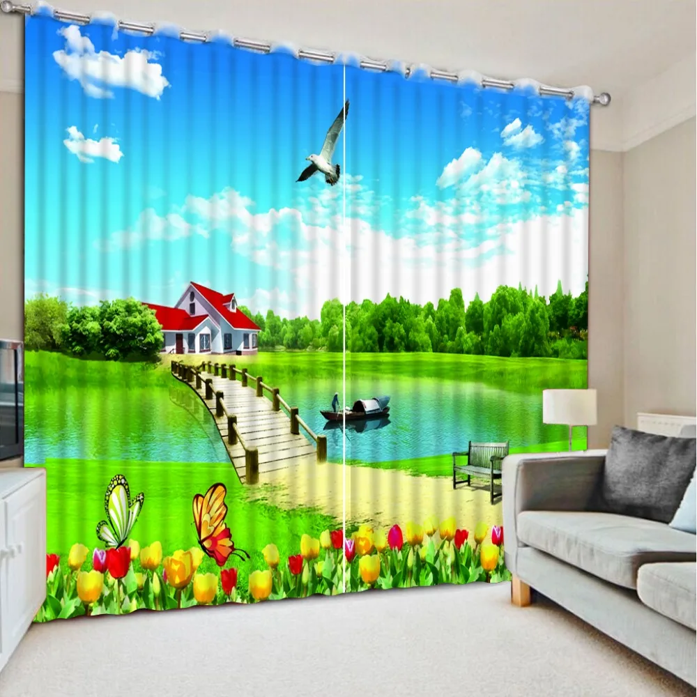 

custom 3d stereoscopic curtains for living room Baiyun Lake View blackout curtains for the bedroom modern curtains