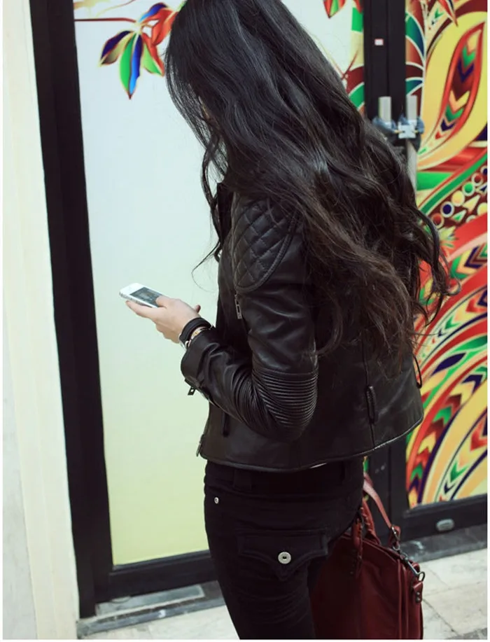 2019 Leather Jacket Women Slim Short Motorcycle Autumn Winter Coat Brand Streetwear Outwear K537 | Женская одежда