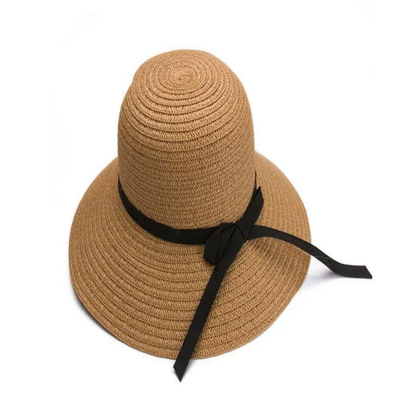 Шляпа женская Соломенная с бантом модный головной убор для взрослых Пляжная