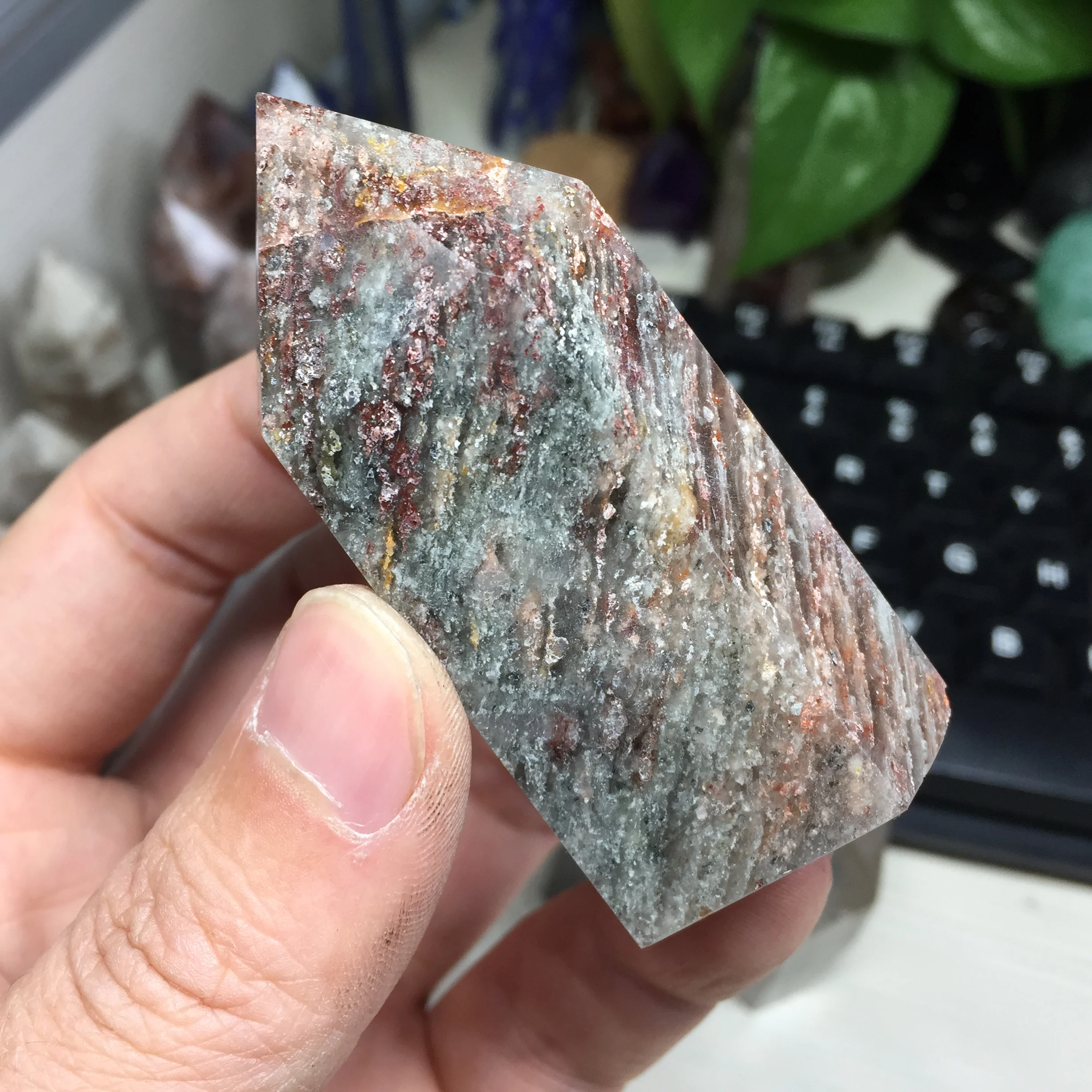102 г натуральный исцеляющий Phantom Quartz Crystal Wand Clear Hierarchy Details Decoration Stone # BH1189|Камни| |