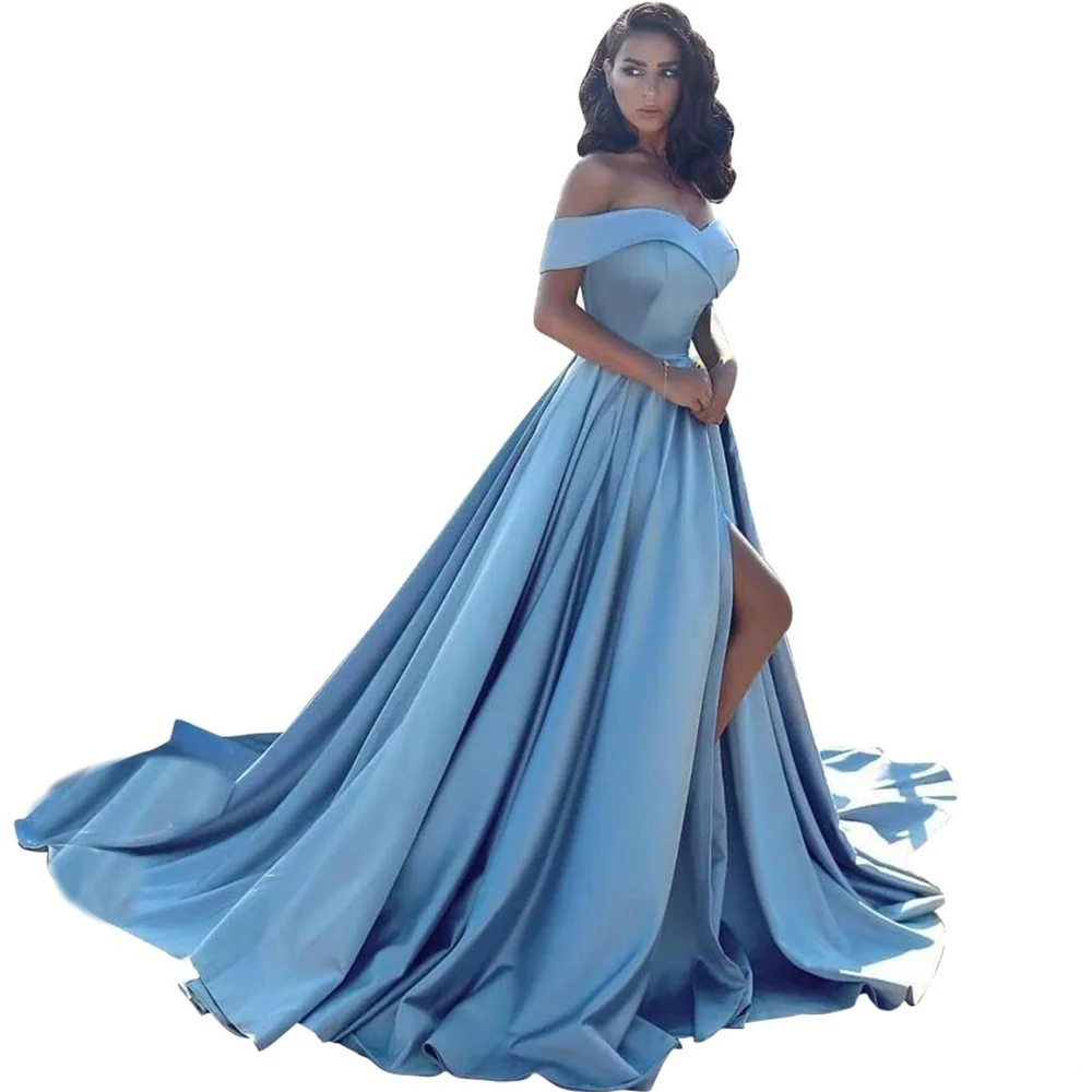 

Sexy Women's Sleeveless Satin V-Neck Long Evening Dress with Pockets Plus Robe De Soiree Floor Length Prom Gown