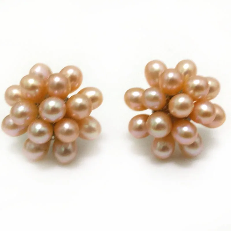 

1 inches AAA 5-6mm Natural Pink Rice Pearl Cluster Earring