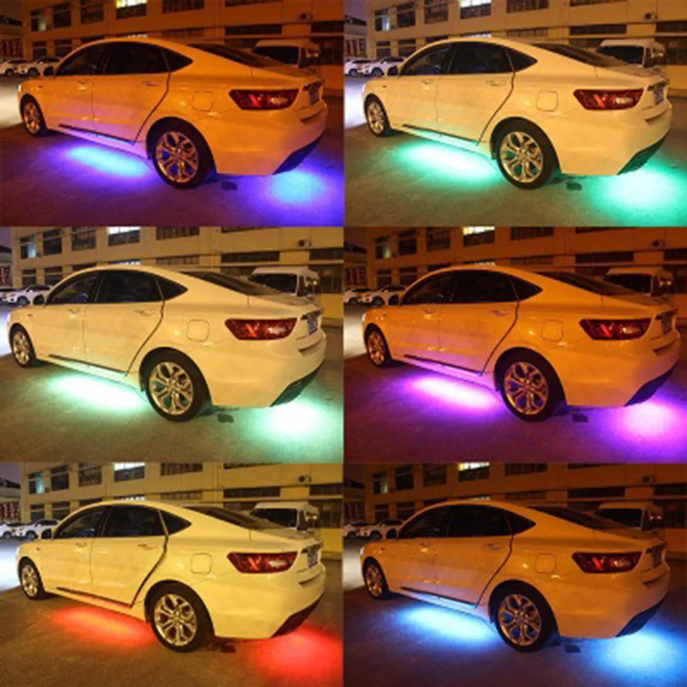 4X RGB светодиодный светильник под автомобильную трубу полоса днище светящийся неоновый водонепроницаемый светильник комплект беспроводной Голосовое управление Авто Стайлинг автомобильные аксессуары