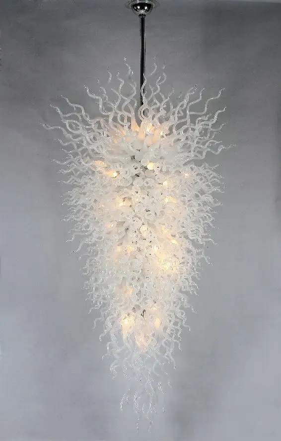 

Hot Sale Pure White Color Hand Blown Glass Chihuly Style Crystal Chandelier Lightings Mounted Fixture