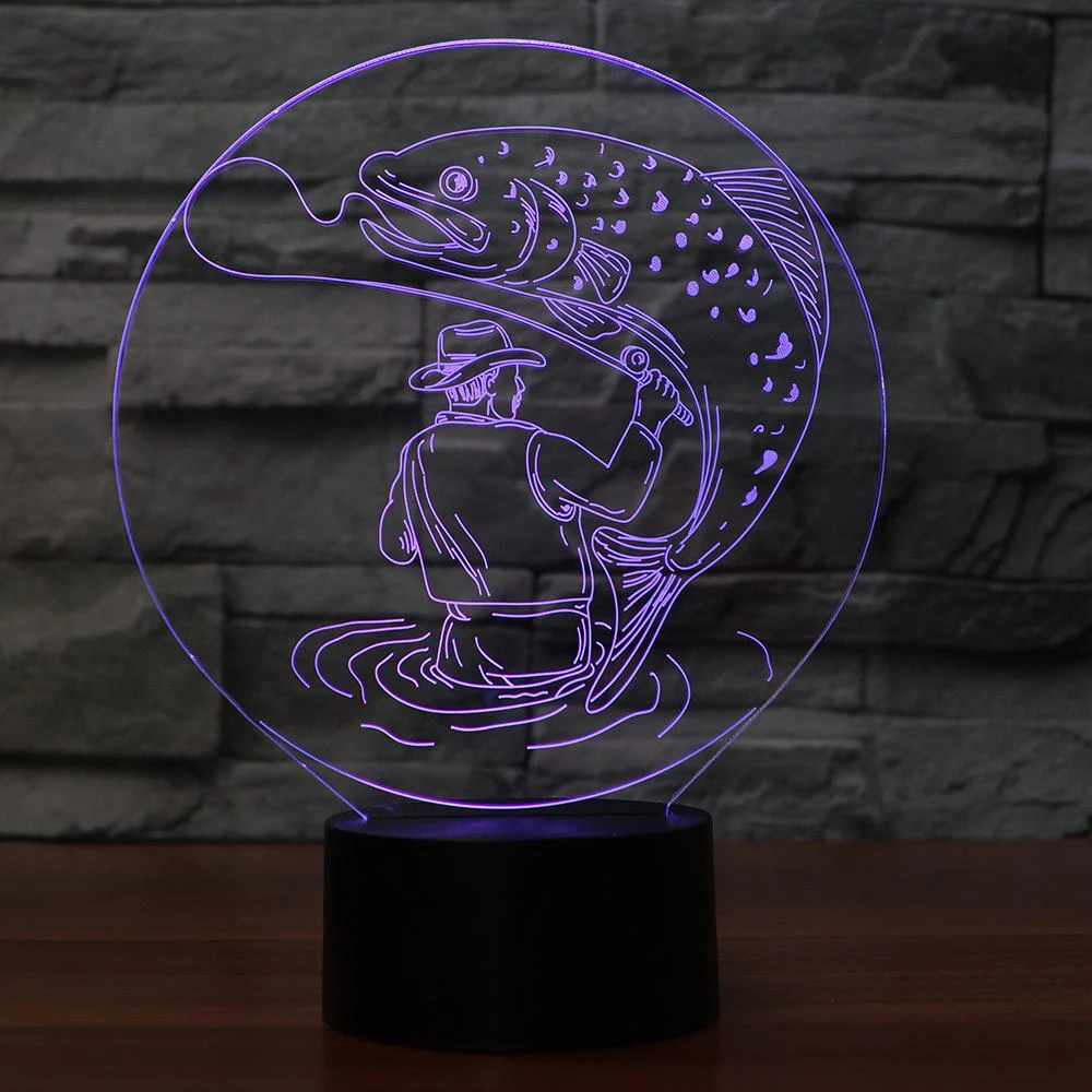 3D Мужская большая рыбка настольная лампа 7 видов цветов Изменение LED визуальный