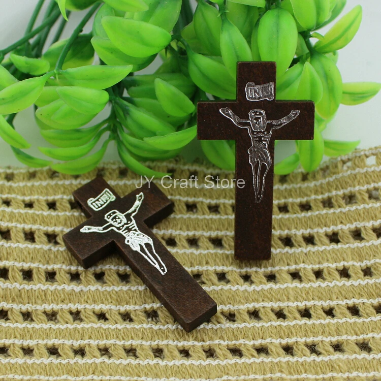 50pcs/lot Antique Cross Wooden Retro Dark Coffee Jesus Beads 42*24mm Wood Pendant Charm Jewelry MA0054 | Дом и сад
