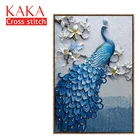 Наборы для вышивки крестиком KAKA, 5D синие павлиньи цветы, наборы для вышивки с напечатанным рисунком, холст 11CT, картина для домашнего декора