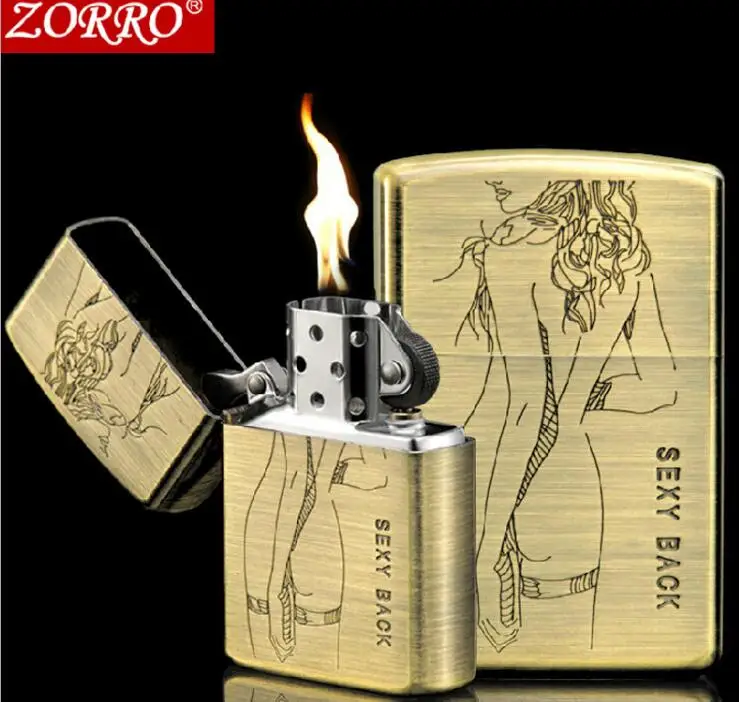 ZORRO ретро керосиновая Зажигалка медный чехол тонкая резьба хлопок масло машина дракон/constantine/цветок - Цвет: beauty