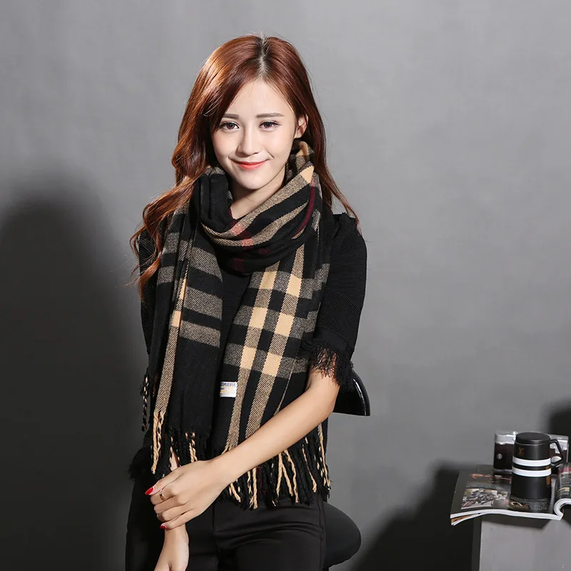 high quality plaid Cashmere Tassel femme scarf fashion luxury Casual Warm shawl hot sale autumn winter soft pashmina for women | Аксессуары