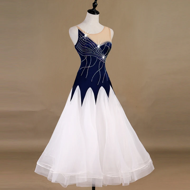 Женское блестящее платье стразы темно синего цвета для латиноамериканских