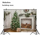 Рождественский фон фотография Дерево фото фон винтажный камин видео Белая Стена украшения для вечеринки 140