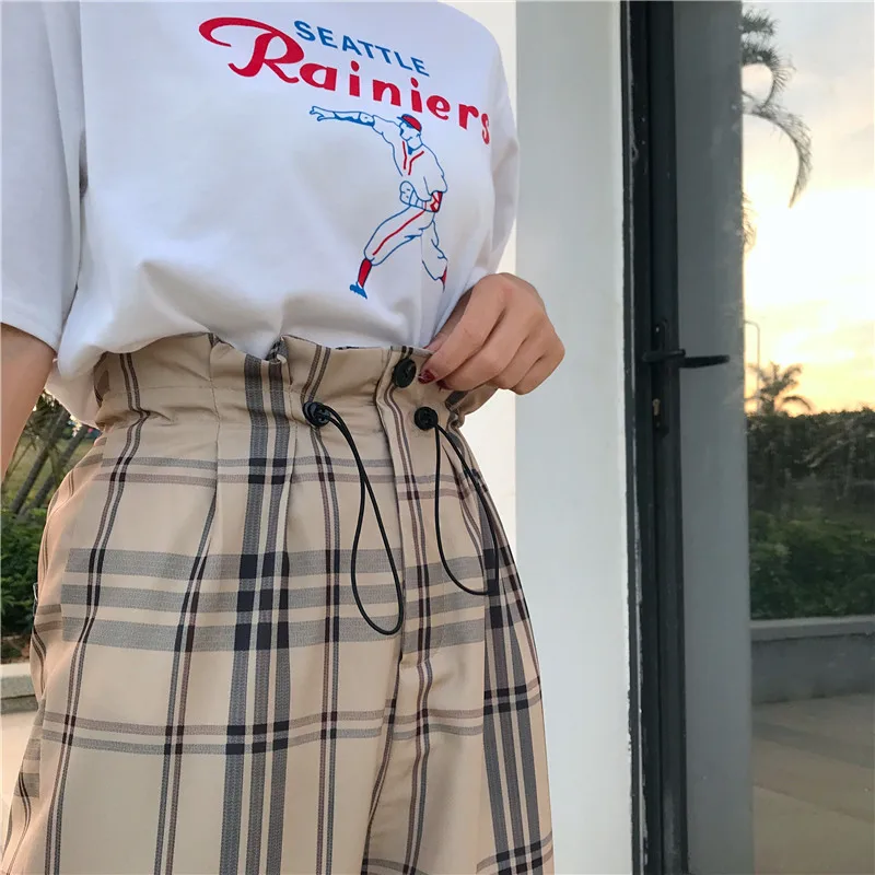 Женские свободные Брюки Laura's Store клетчатые брюки с широкими штанинами лето 2019 |