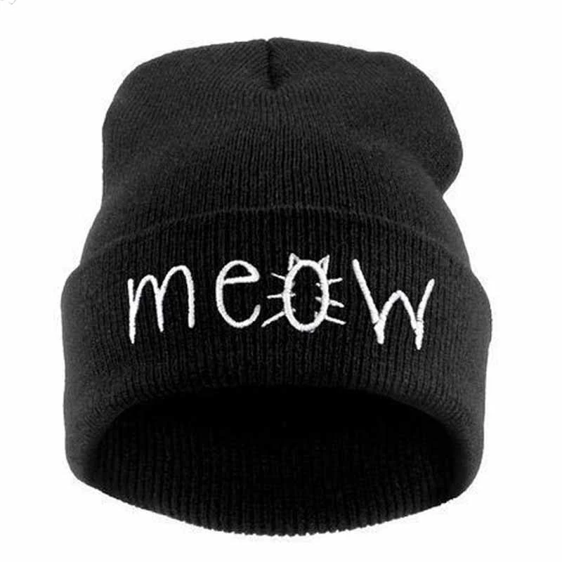 Meow/осенне-зимняя теплая шапка для женщин и мужчин модные вязаные шапочки Женская