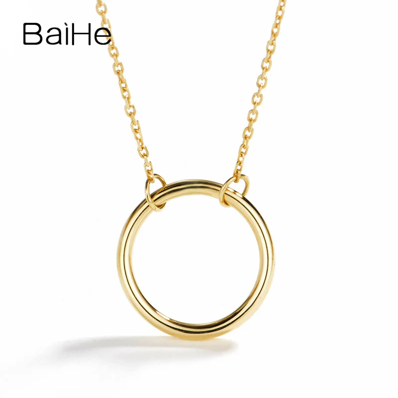 

BAIHE Solid 18K Yellow Gold Anniversary Wedding Gift Engagement Real Gold Trendy Fine Jewelry Round Pendant Necklaces Women