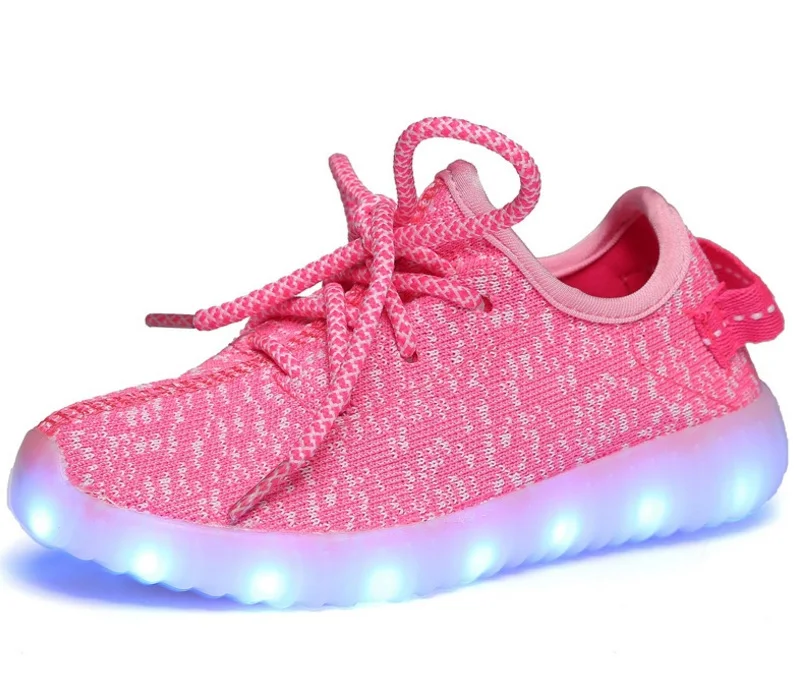 

Xiaying Smile Boys Girls Luminous LED Shoes Children Flats Shoes USB Cycle Charging Casual Lace Up Mesh Light Soft Rubber Shoes